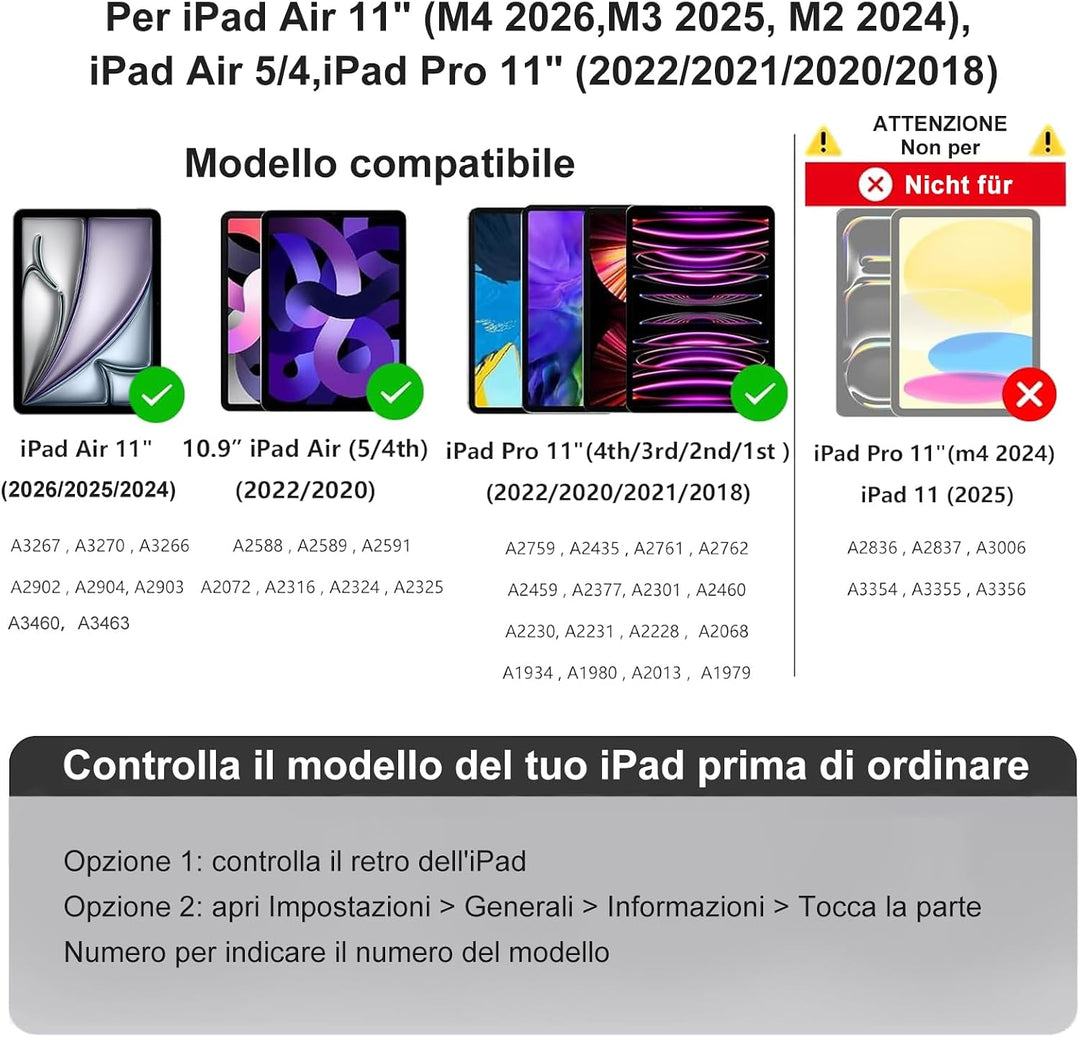 FOGARI Für iPad Air 11/5/4. Generation und iPad Pro 11 Tastaturabdeckung | Abnehmbare Bluetooth-Tast