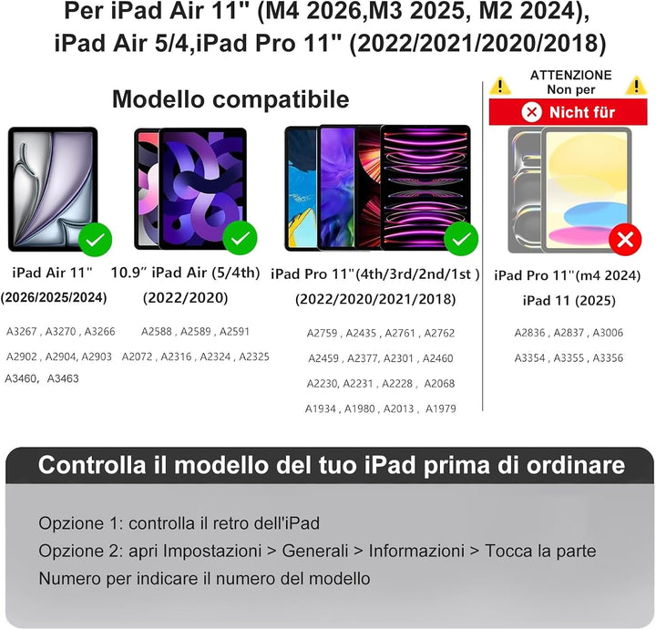 FOGARI Für iPad Air 11/5/4. Generation und iPad Pro 11 Tastaturabdeckung | Abnehmbare Bluetooth-Tast