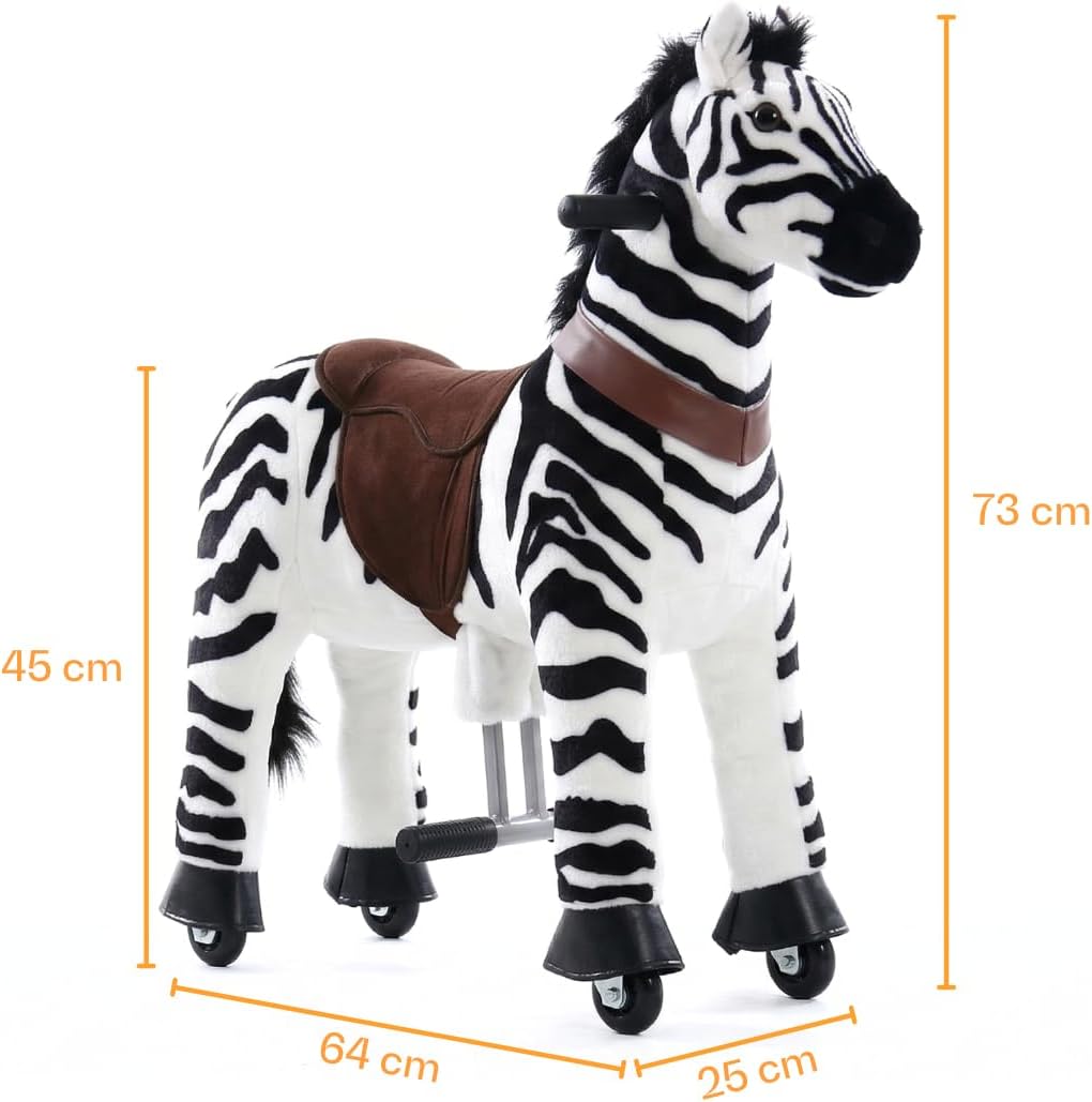 Zebra auf Rollen Klein, 3-5 Jahre, Reitpferd für Kinder, Schwarz Schwarz XS, Schwarz XS
