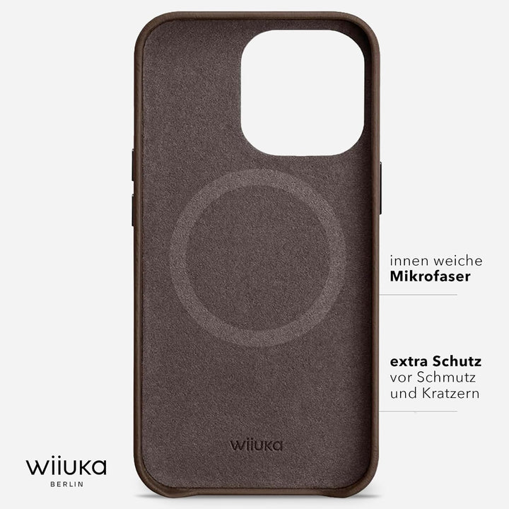 WIIUKA Hülle für iPhone 14 Pro Max, Leder aus Deutschland, Lederhülle extra Dünn, Premium Handyhülle
