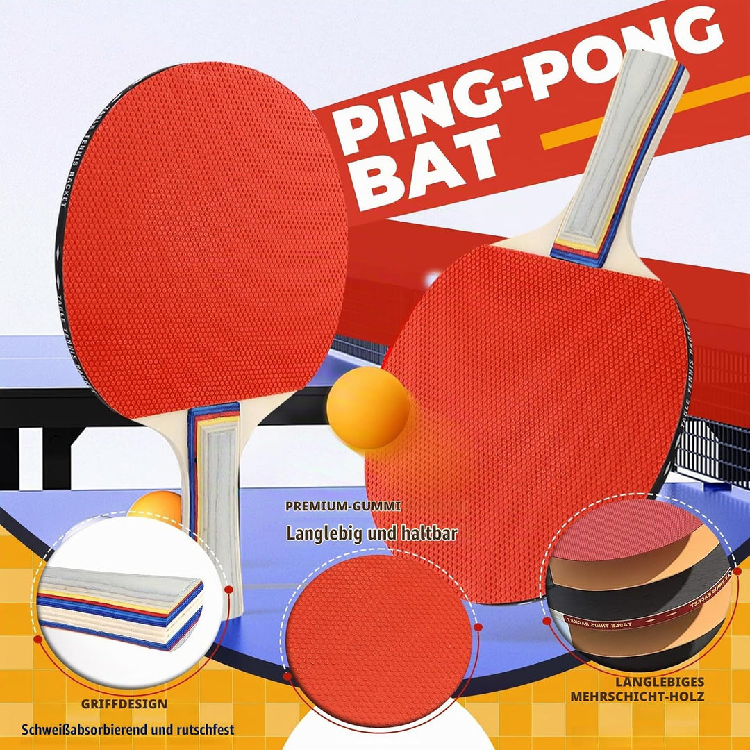 CHRI Tischtennis Set Tischtennisschläger Set mit Einziehbarem Netz 2 Tischtennisschläger 6 Tischtenn