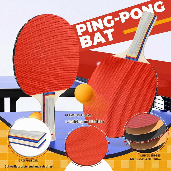 CHRI Tischtennis Set Tischtennisschläger Set mit Einziehbarem Netz 2 Tischtennisschläger 6 Tischtenn