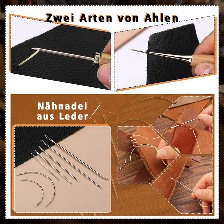 Ekalee 50 Stücke Leder Werkzeuge und Zubehör Set, Leder DIY Set, Leder Werkzeug Set mit Aufbewahrung