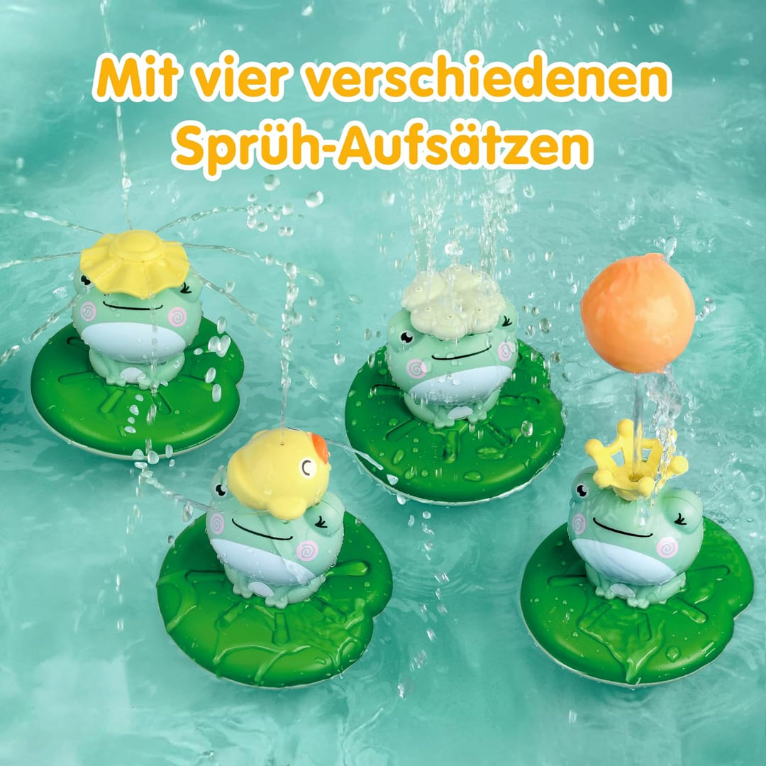 SPITZER TOYS Schwimmender Badefrosch mit Wassersprinkler, Badespielzeug für Badewanne & Pool, Wasser