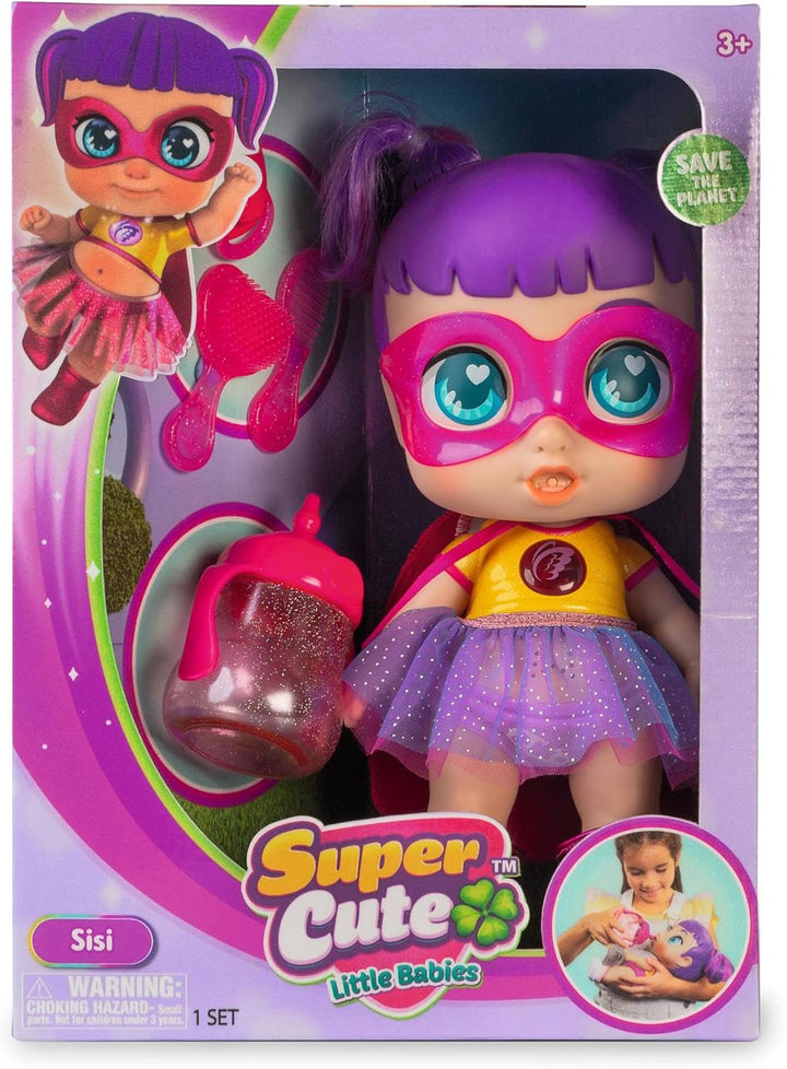 Super Cute - Super süsse Superheldin Sisi Puppe mit Flasche, wendbare Kleidung und Zubehör Interakti