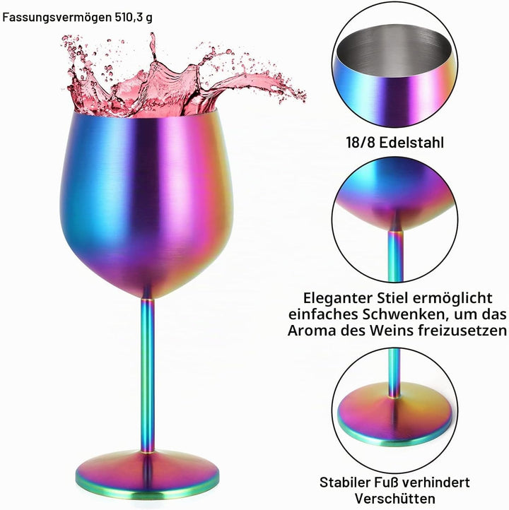 Livole Cocktailgläser aus Edelstahl, Rotweingläser mit Stiel, Unzerbrechlich Weingläser, 18Oz 550ml