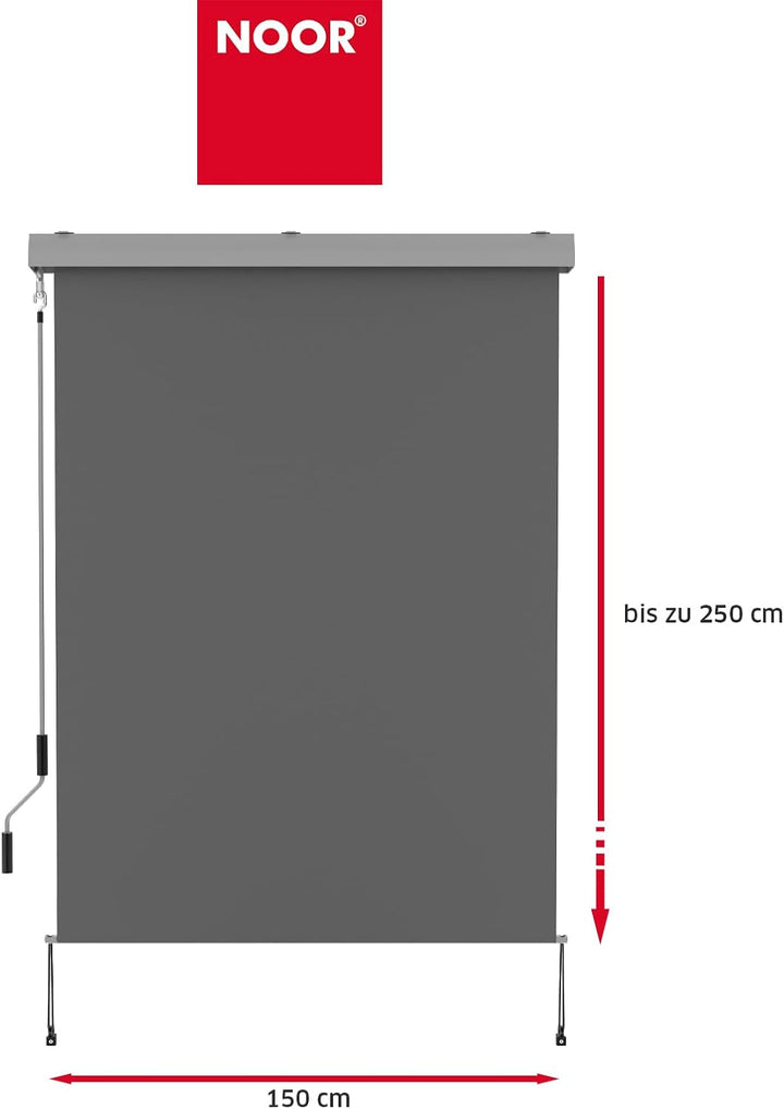 NOOR Senkrechtmarkise 1,5 x 2,5 m I Hochwertige Markise aus strapazierfähigem Polyester (220g/m²) fü