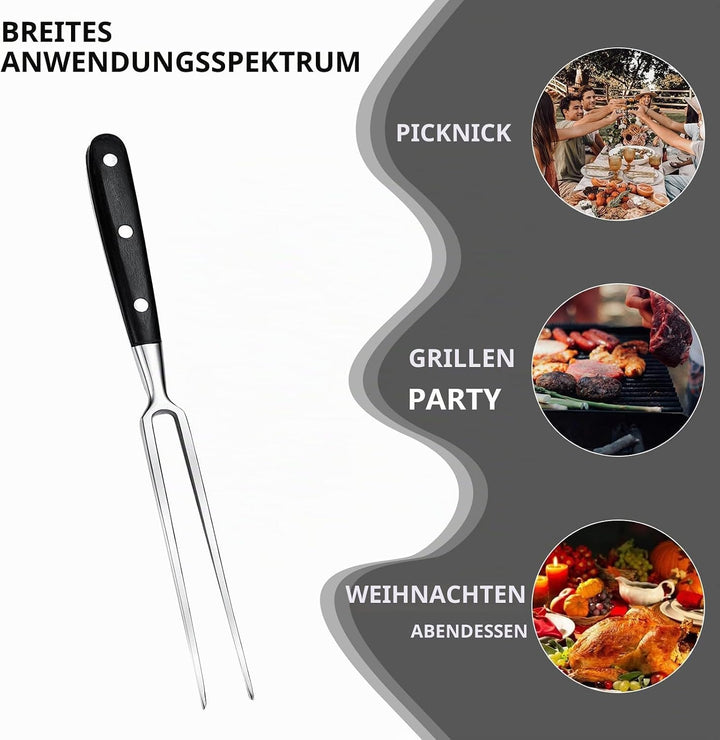 Fleischgabel 2 Stück,Fleischgabel Edelstahl Grillgabel mit Holzgriff 30cm Tranchiergabel Gerade Brat
