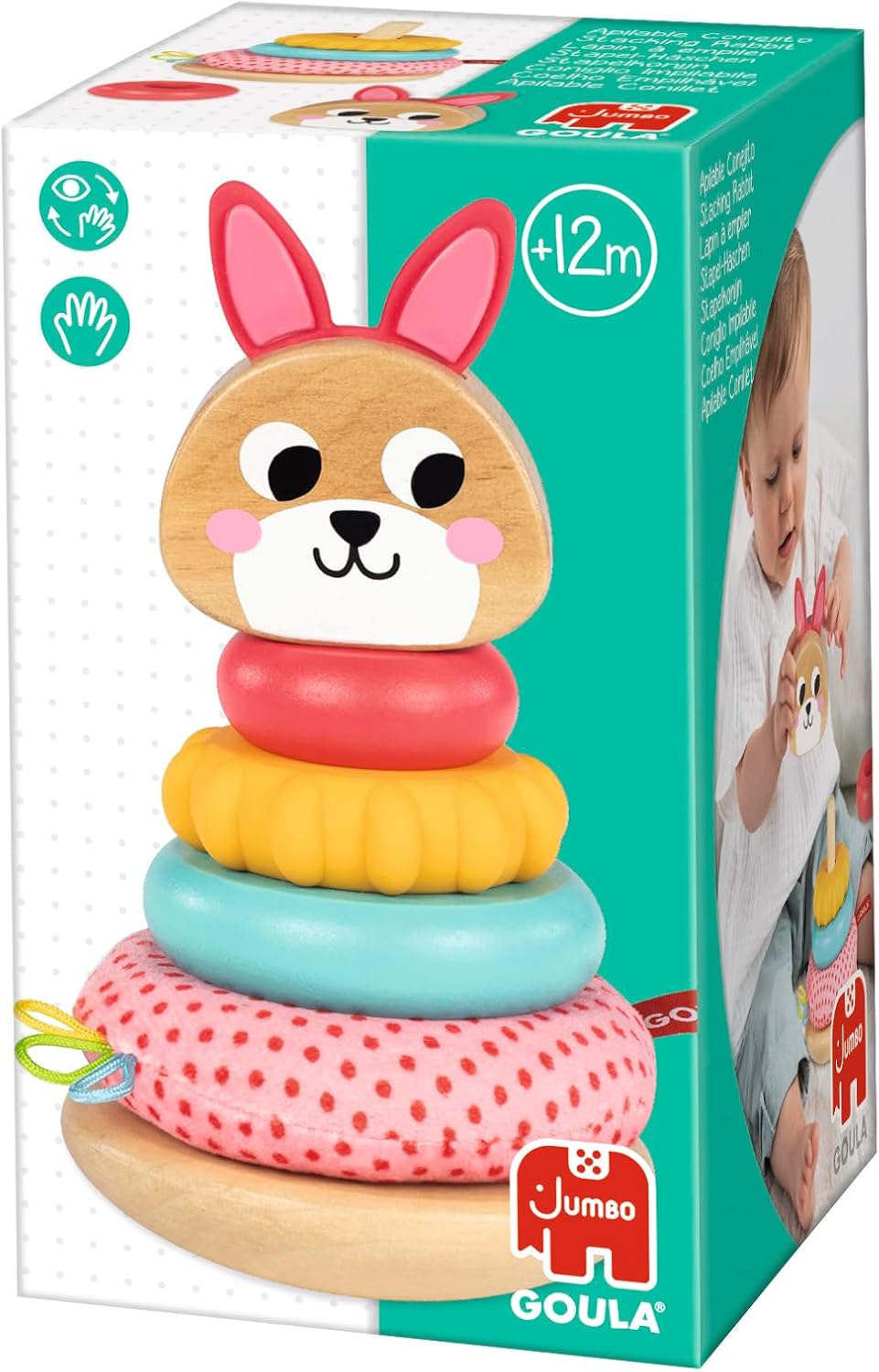 Goula Stacking Rabbit - Stapelhase – Sensorisches Stapelspielzeug mit strukturierten Holz, Silikon &