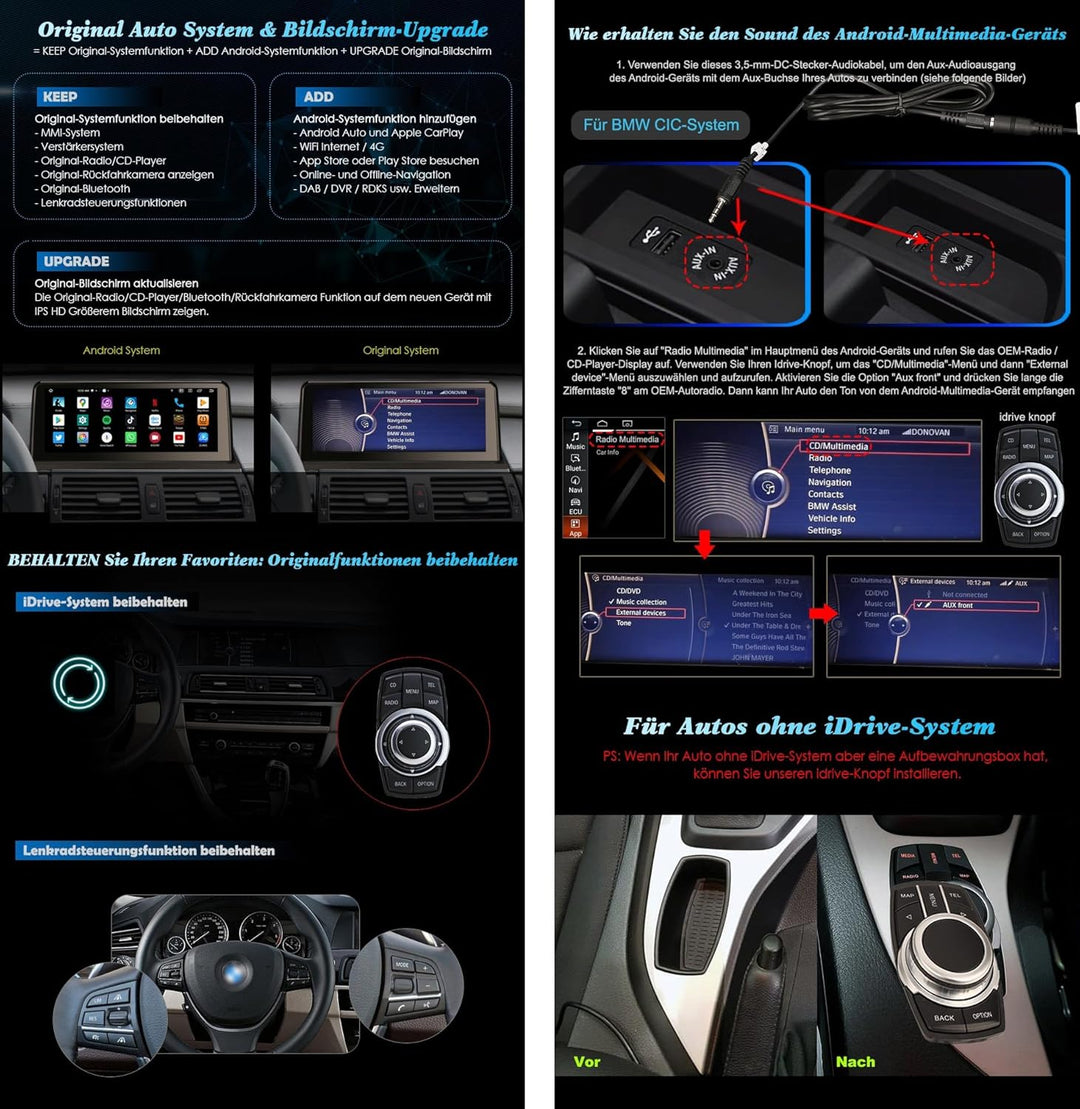 10,25 Zoll IPS Bildschirm 8-Kern Android 13 DAB+ Autoradio für BMW X5 E70 X6 E71 CIC mit GPS Navigat