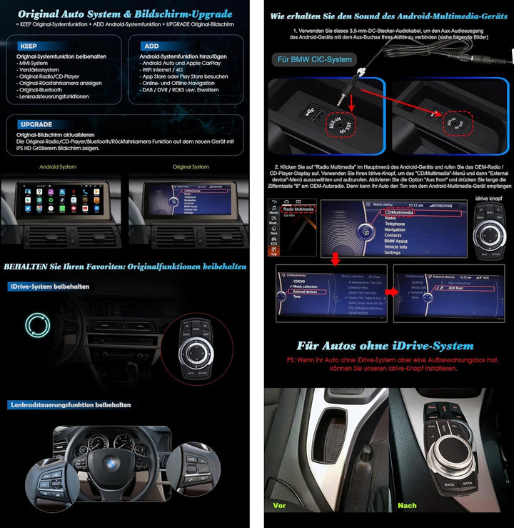 10,25 Zoll IPS Bildschirm 8-Kern Android 13 DAB+ Autoradio für BMW X5 E70 X6 E71 CIC mit GPS Navigat