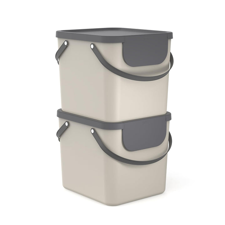 Rotho Albula 2er-Set Mülltrennungssystem 40l für die Küche, Kunststoff (PP) BPA-fr (beige), beige