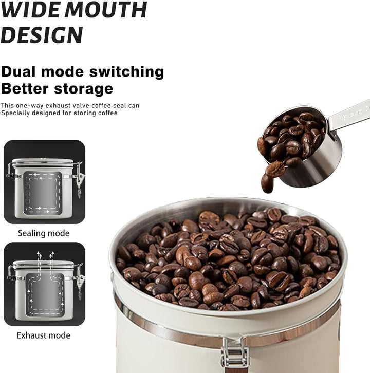2800ml Edelstahl Kaffeebehälter Luftdicht (304er) Mit Frische- Datumsrad& CO2- Ventil| mit 30ml Mess