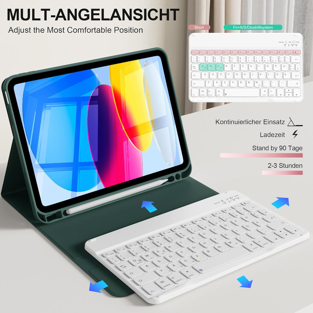 Hülle mit Tastatur für iPad A16 11. Generation 2025, für iPad 10. Generation 2022 10,9 Zoll, Bluetoo