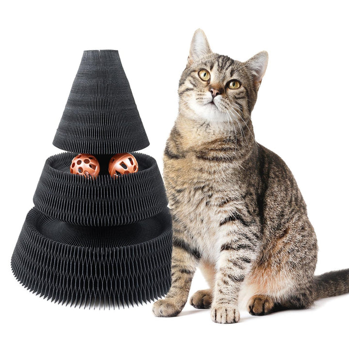 CanadianCat Company | Kratzspielzeug Treetop - Kratzpappe mit Spielbällen - schwarz | Ø 27,5 x 28 cm