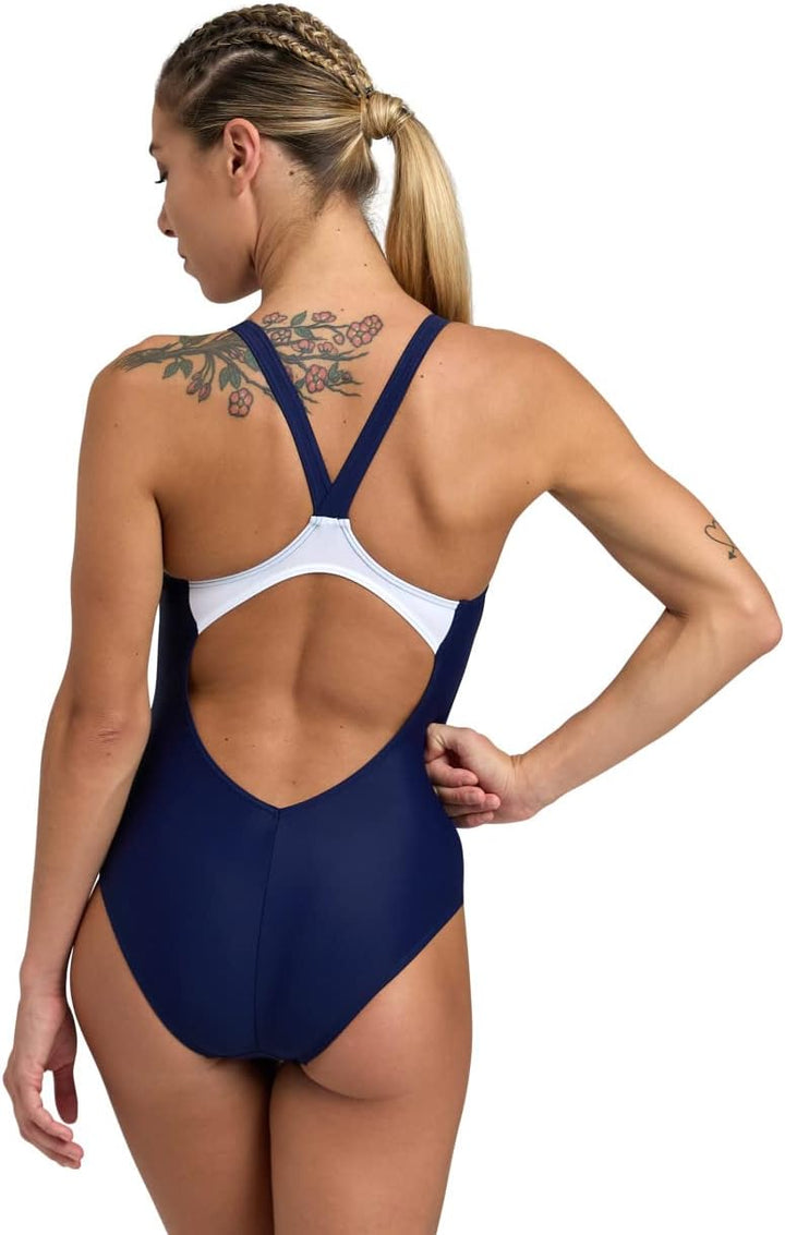 ARENA Damen W Threefold V Back One Piece R One Piece Swimsuit 34 Navy-neon Blue-white, 34 Navy-neon