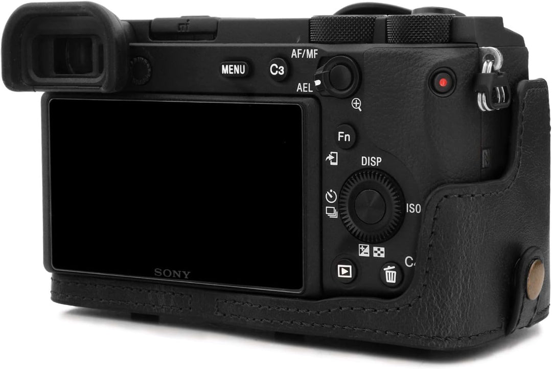 MegaGear MG1804 Ever Ready Kameratasche aus Leder, kompatibel mit Sony Alpha A6600 (18-135 mm), Schw