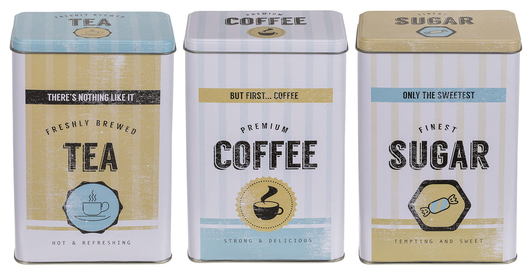 Set Retro Metall-Dose Blechdose Coffee, Tea & Sugar - Kaffeedose, Teedose, Zuckerdose mit Deckel (3-