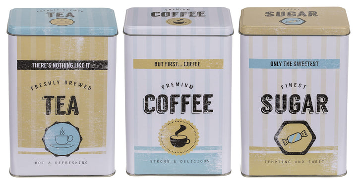 Set Retro Metall-Dose Blechdose Coffee, Tea & Sugar - Kaffeedose, Teedose, Zuckerdose mit Deckel (3-