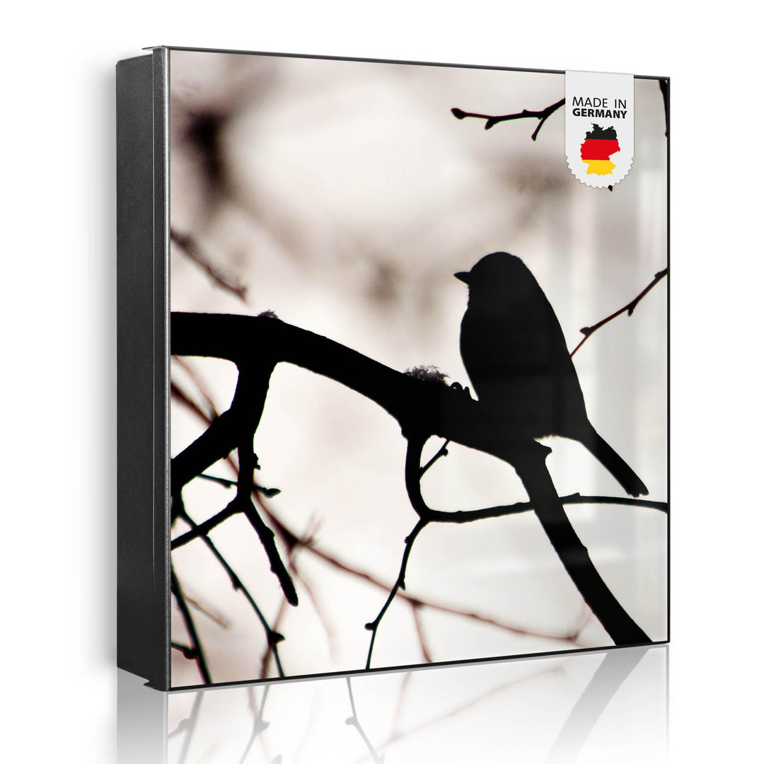 banjado® Grosser Schlüsselkasten Glas/Schlüsselbox 30cm x 30cm mit 50 Haken - Motiv Früher Vogel/Sch