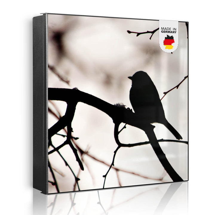 banjado® Grosser Schlüsselkasten Glas/Schlüsselbox 30cm x 30cm mit 50 Haken - Motiv Früher Vogel/Sch