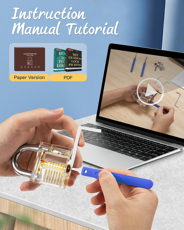Lockpicking Set, IPSXP 25 Stück Dietrich Set mit 2 Stück Transparent Training Schlössern mit Lederta