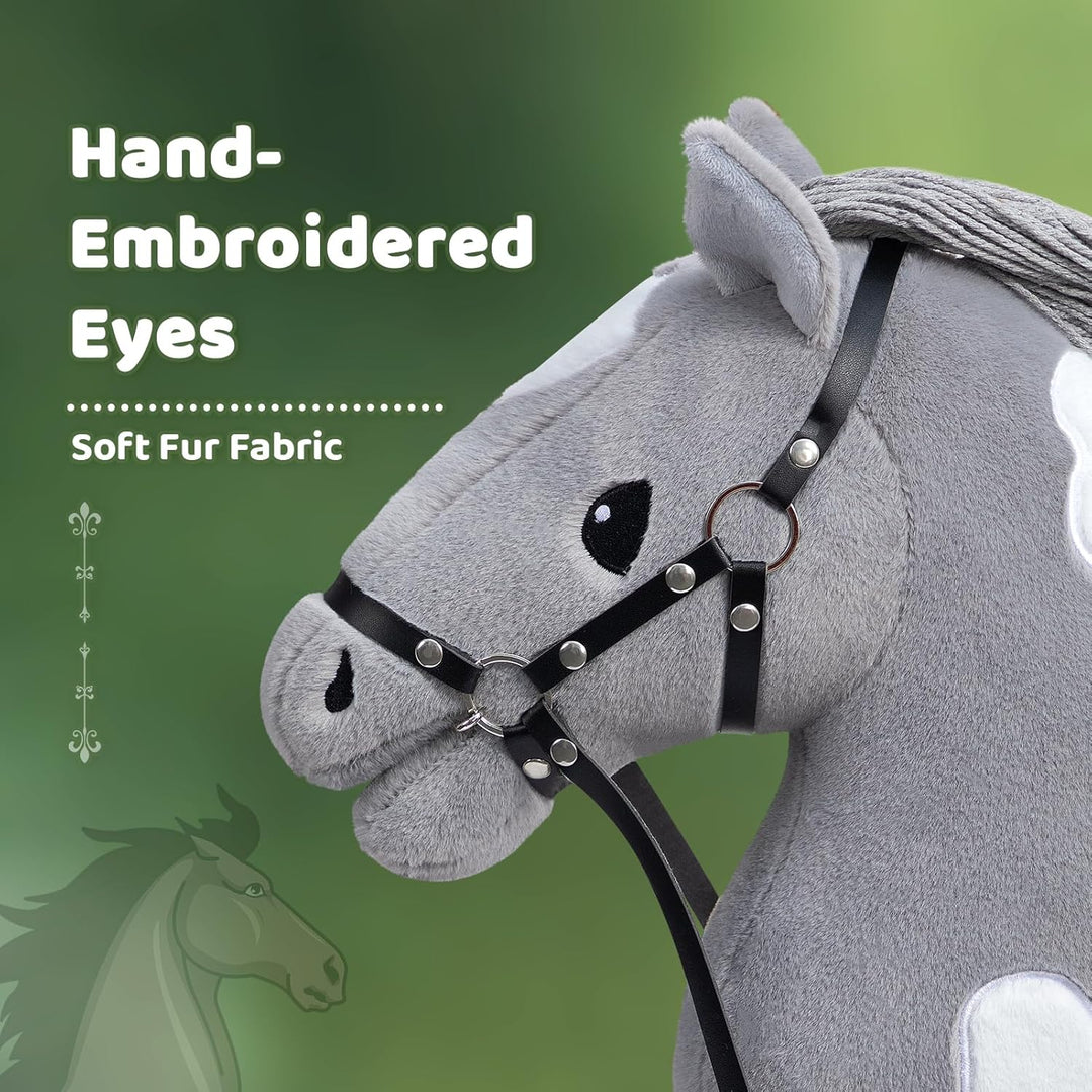 BEJOY Steckenpferd Spielzeug Pferd, Hobby Horse Holzpferd Plüschpferd zum Reiten für Kinder mit Half