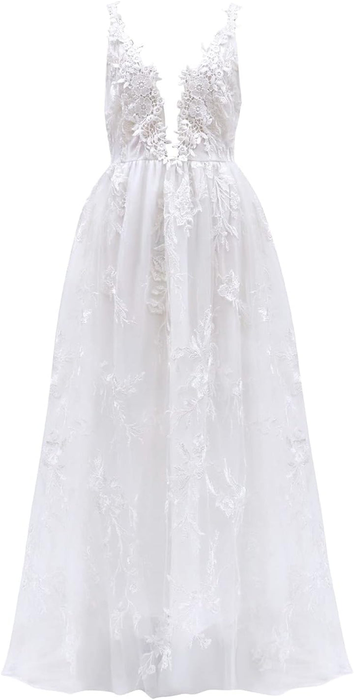 Trauung Kleid Standesamtliche Brautkleid Damen Lang Schlichte Brautmode Tüll V-Ausschnitt Damen Brau