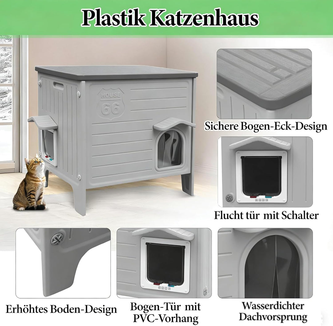 HiCaptain Katzenhaus Outdoor Winterfest Katzen Kunststoff verwildert Outdoor-Katzenhaus Welpenunterk
