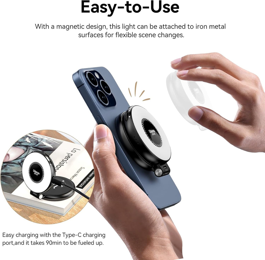 ULANZI LM19 Magnetisches Handy Ringlicht, Selfie Licht mit 3 Farbtemperaturen 2500k-8500k, Videoleuc