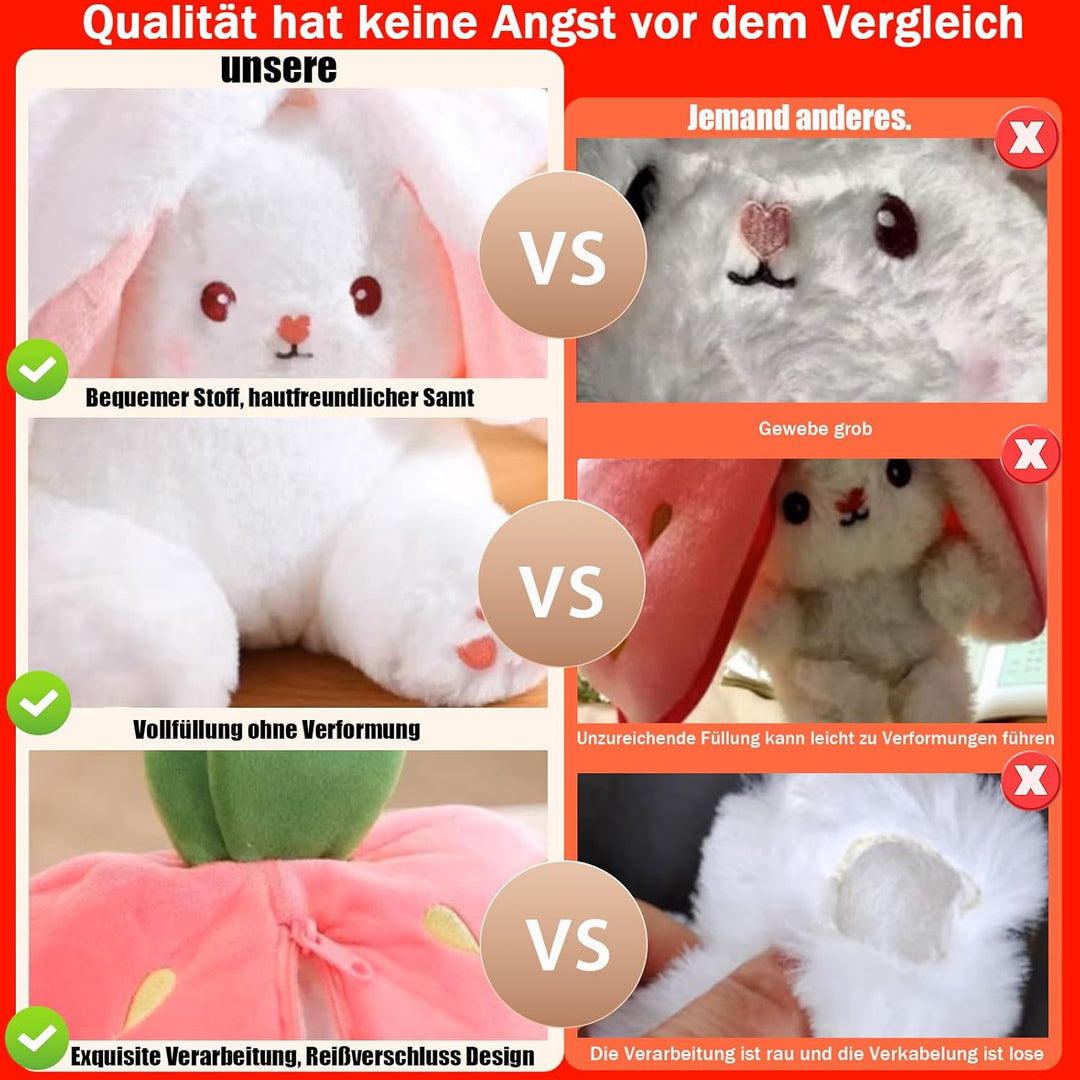 2 Stück Hasen Verstecken,Osterhase Plüschtier, Erdbeerhasen Kissen Plüschtier 18cm mit Reissverschlu
