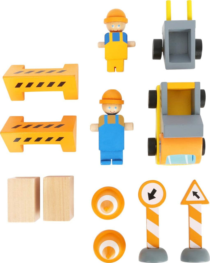 small foot Baukran mit Baustellenzubehör aus Holz, Spiel-Set für Kinder ab 3 Jahren, 12007, Baukran