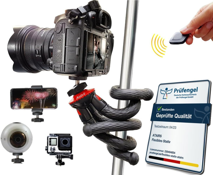 Atairs Handy Stativ für Smartphone mit Fernauslöser - Flexibles Reisestativ für Kamera, DSLR, Action