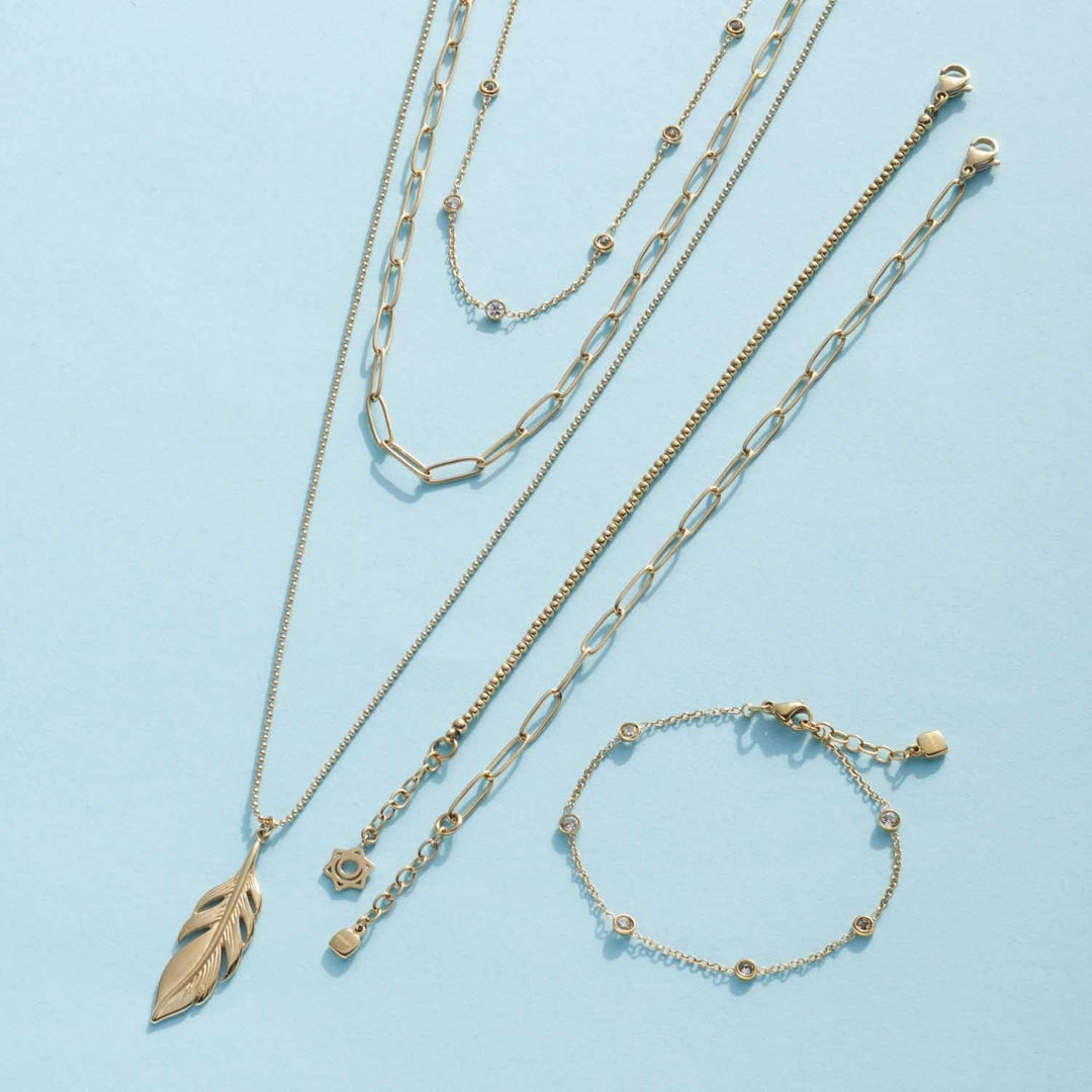 Leonardo Ciao Halskette Mini, Kette aus Edelstahl mit Anhängern gold, klare Glas-Kristalle, 40-45 cm