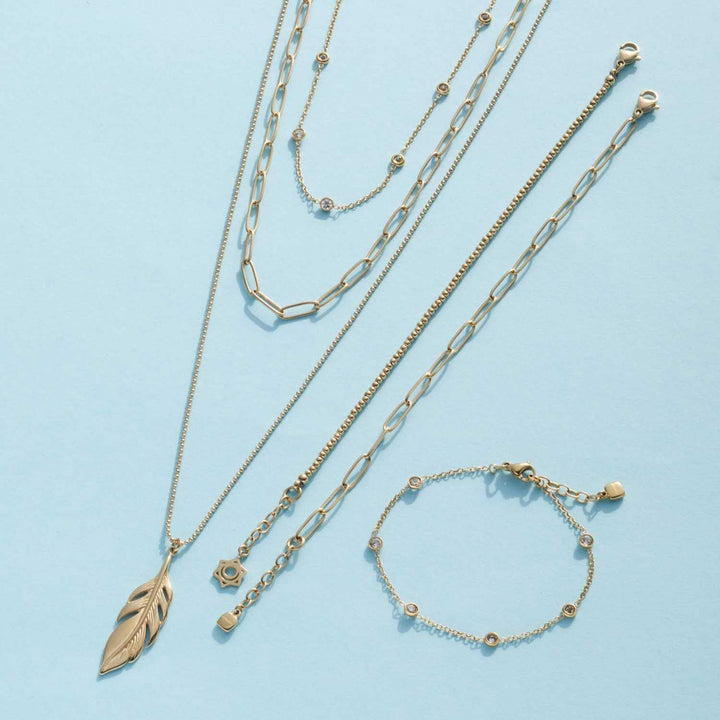 Leonardo Ciao Halskette Mini, Kette aus Edelstahl mit Anhängern gold, klare Glas-Kristalle, 40-45 cm