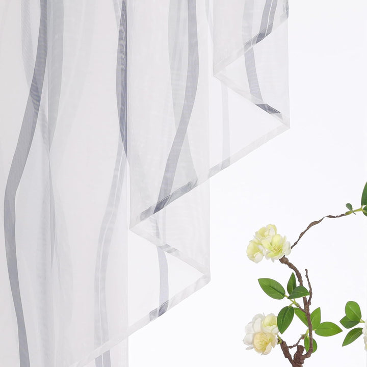 HongYa Tunnelzug Scheibengardine transparenter Voile Kurzgardine für Kleinfenster H/B 145/120 cm Wei