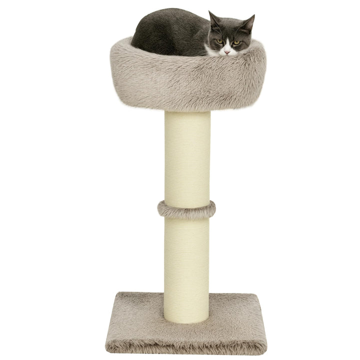 PawHut Kratzbaum 87 cm hoch Katzenbaum mit Bett, dick Stamm, Katzenkratzbaum mit Sisal-Kratzsäulen,