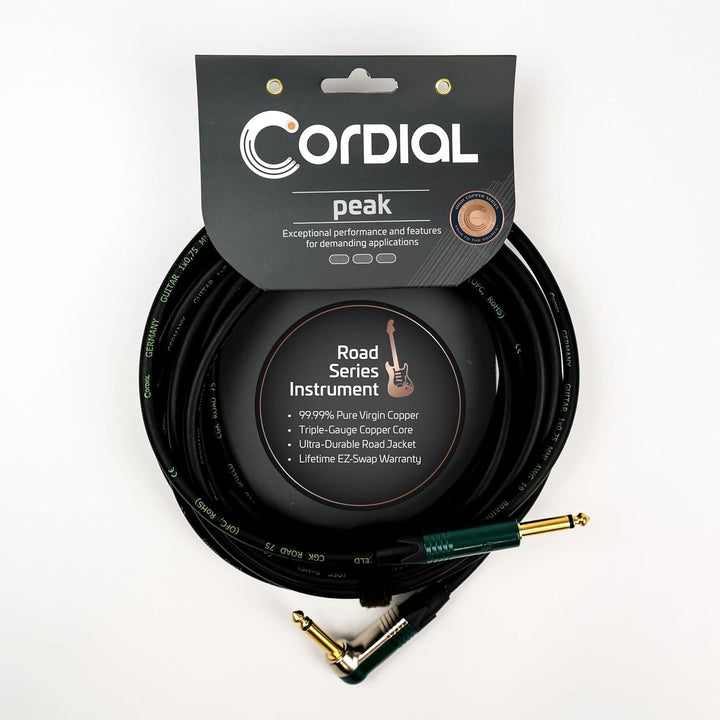 CORDIAL CABLES Gitarrenkabel Klinke gerade/abgewinkelt 9 m grün INSTRUMENTENKABEL Peak Standard, 9 M