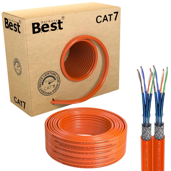Germany B.e.s.t CAT 7 Verlegekabel 50m Duplex Best Gigabit Netzwerkkabel Kupfer LAN 1000Mhz S/FTP Ka