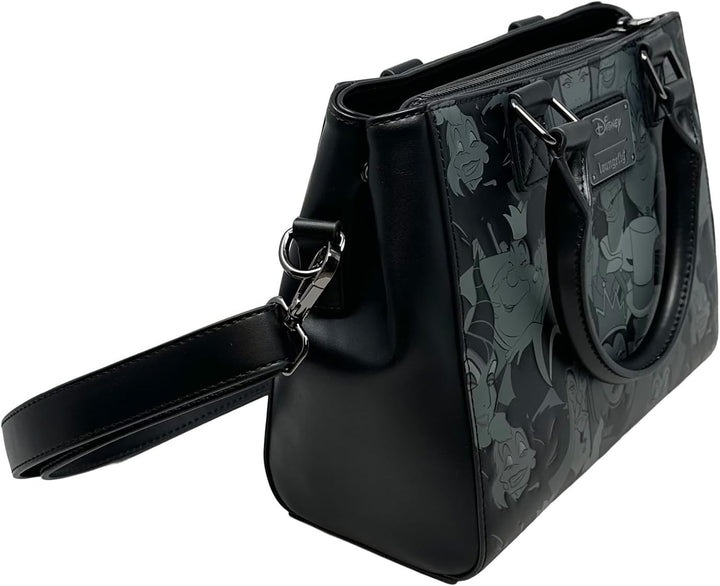 Loungefly Disney Villains Handtasche mit geprägtem Allover-Print, Schwarz, Medium