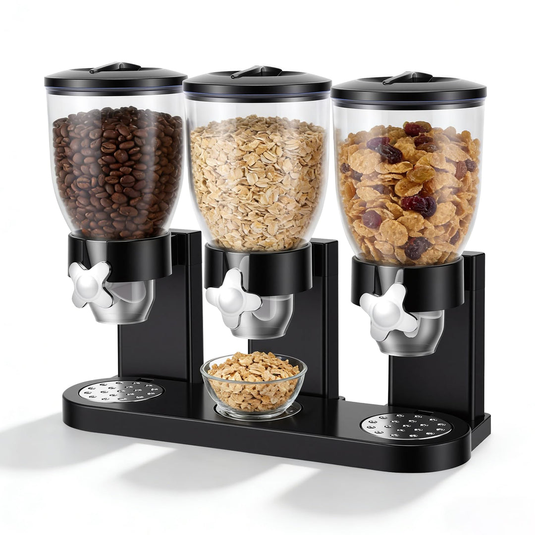 Müslispender, 3er Set Cereal Dispenser Getreidespender 2L Insgesamt 6L Dreifacher Müsli Verteiler Co