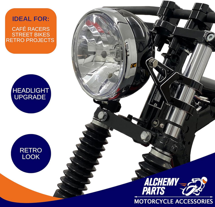 Chrom-Motorradscheinwerfer, 165 mm, Universal-Scheinwerfer für Cafe Racer, Retro-Projekte und indivi