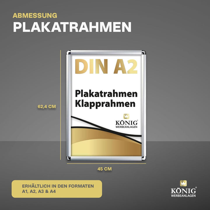 5 Plakatrahmen DIN A2 | abgerundete Ecken | 25mm Alu Profil, Silber | inkl. entspiegelter Schutzsche