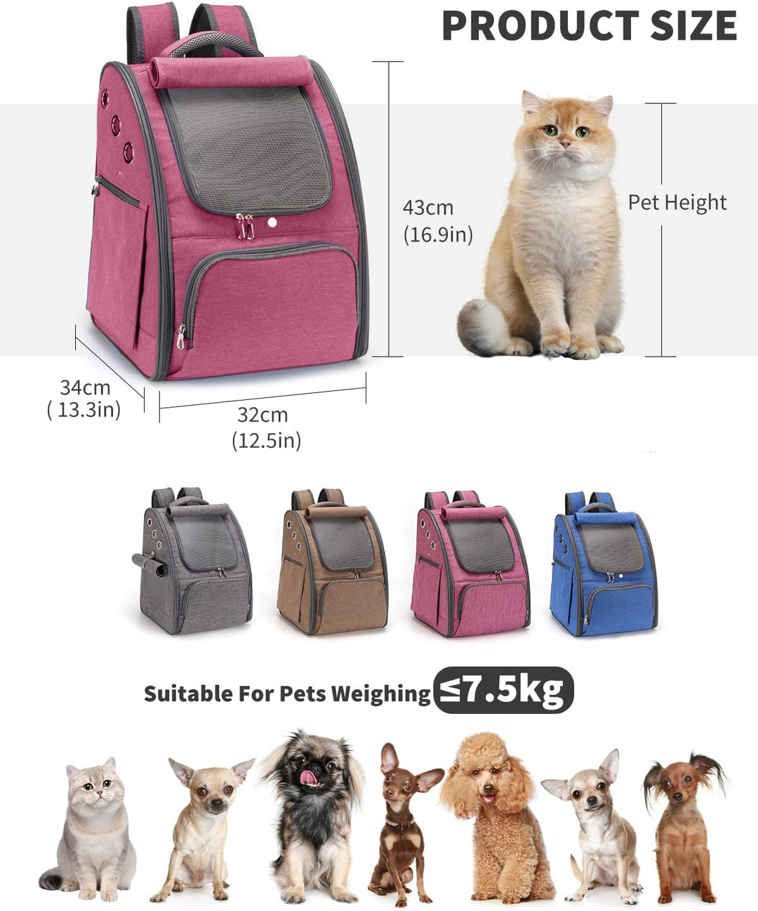 PETCUTE Hunderucksack Atmungsaktiv Katzenrucksack Hundetragetasche Faltbar Haustier Rucksäcke Wander