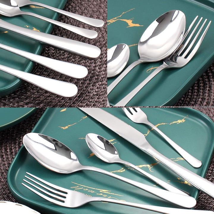 Targizer Besteck Set für 6 Personen,30 teilig Edelstahl Besteckset,Essbesteck Set mit Messer Gabel L