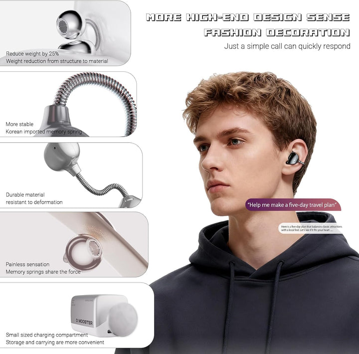 Kopfhörer Kabellos Bluetooth, 6.0 Open Ear Stereo Sportkopfhörer Bluetooth, Klare Anrufe, Kompakt un