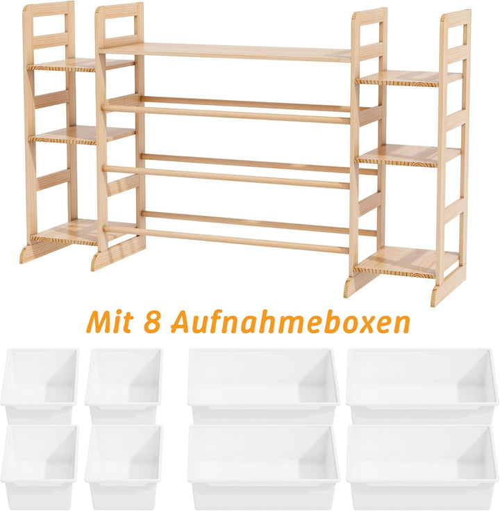 Spielzeug-Organizer mit 7 Regalen und 8 Behältern, Kinderschrank Holz Bücherregal für Kinder Aufbewa