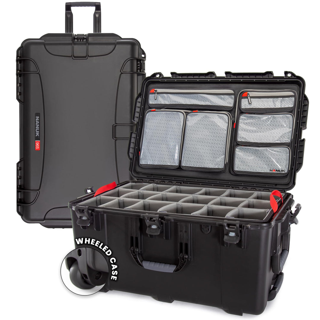 Nanuk 965 wasserdichte Handgepäcktasche mit Deckel-Organizer und gepolsterter Trennwand mit Rädern,