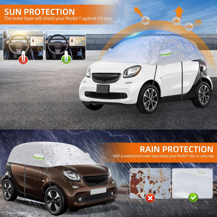 Halbgarage Autoabdeckung Wasserdicht Passend für Smart Fortwo 2006-2025, 300D Atmungsaktiv Autoplane