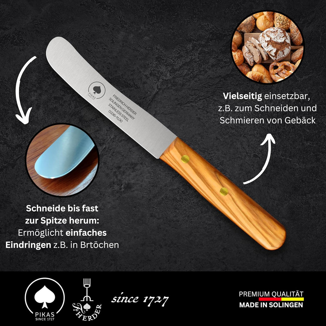 Solingen Messer, 4er Set Olive Holzgriff, Premium Buckelmesser, Klinge rostfrei 11cm - Küchenmesser,